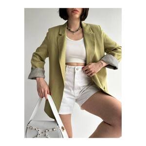 Laluvia Khaki 100% Cotton Line Lined Linen Jacket