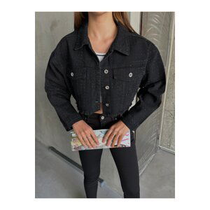 Laluvia Black Strass Stone Jean Jacket