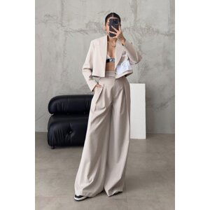 Laluvia Stone Color Noticeme Design Short Jacket Pants Suit