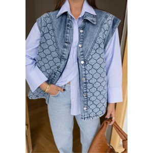 Laluvia Blue Quilted Pattern Jean Vest