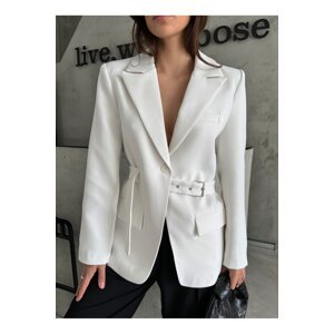 Laluvia White Design Belt Blazer Jacket