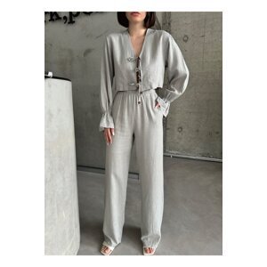 Laluvia Gray Real Linen Design Suit