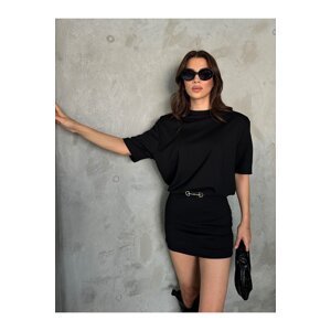Laluvia Black Premium Waistband T-shirt Dress