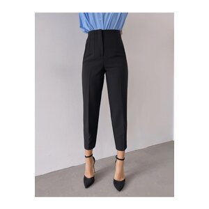 Laluvia Black Front Flared High Waist Fabric Trousers