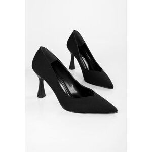 Shoeberry Women's Divini Black Matte Satin Heels Stiletto