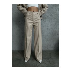 Laluvia Stone Front Stitched Palazzo Leather Trousers