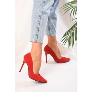 Shoeberry Women's Red Suede Classic Heeled Stiletto