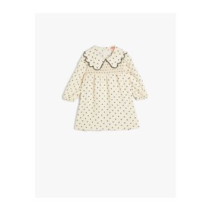 Koton Viscose Dress Polka Dot Baby Collar Frilly Long Sleeve