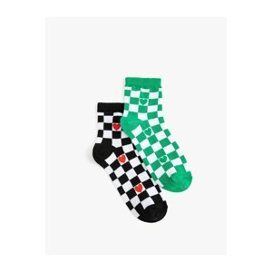 Koton Heart-shaped 2-Pack Socks Set Checkerboard Pattern