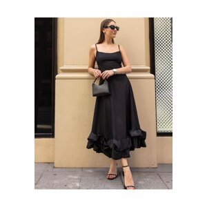 Laluvia Black Rope Strap Dress with Frilled Hem