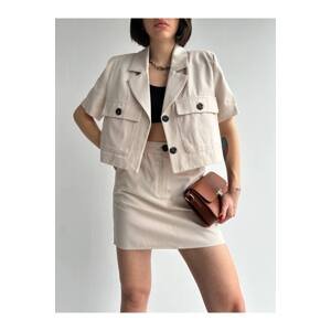 Laluvia Stone Color 100% Cotton Gabardine Skirt-Jacket Double Suit