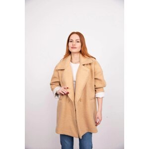 Laluvia The Camel Sleeves are Foldable, Detailed One-Button Boucle Coat.
