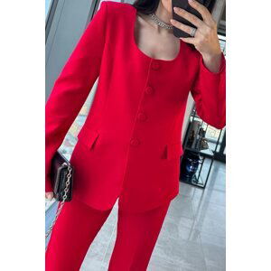 Laluvia Red Premium Round Neck Jacket Pants Suit