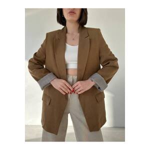 Laluvia Brown 100% Cotton Lined Linen Jacket