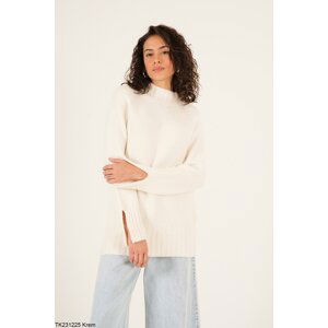 Laluvia Cream Sleeve Slit Sweater