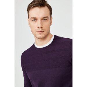Avva Men's Purple Crew Neck Jacquard Sweater