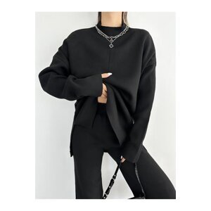 Laluvia Black High Collar Knitwear Suit