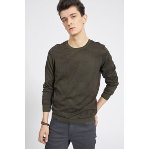 Avva Men's Khaki Crew Neck Jacquard Sweater