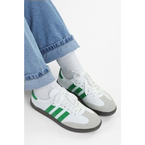 Shoeberry Women's Sambai White-Green Striped Flat Sneakers