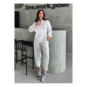 Laluvia White Tied Shirt Pants Suit