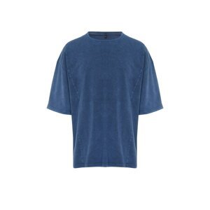 Trendyol Indigo Oversize/Wide-Fit Stitch Detail Faded Faded Effect 100% Cotton T-shirt
