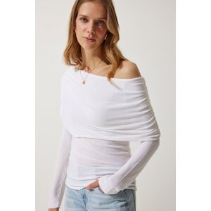 Happiness İstanbul Women's Ecru Off-Shoulder Gathered Detailed Blouse