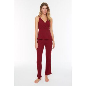 Trendyol Claret Red Ribbed Rope Strap Knitted Pajama Set