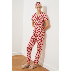 Trendyol Pink Piping Detailed Strawberry Patterned Knitted Pajama Set