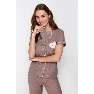 Trendyol Mink Printed Shirt-Pants and Knitted Pajamas Set