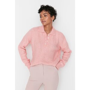 Trendyol růžový široký střih s měkkým texturovaným pleteným svetrem
