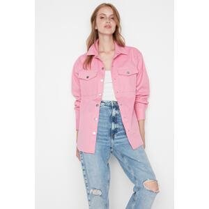 Trendyol Pink Oversize Wide Fit tkaná bunda