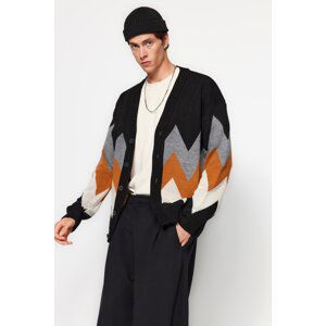 Trendyol Men's Black Oversize Fit Wide Fit Multicolored Cardigan