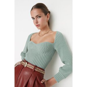 Trendyol Mint Crop Heart Collar Knitwear Sweater