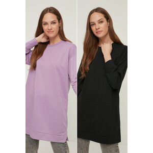 Trendyol Black-Lilac 2-Pack Crew Neck Basic Knitted Sweatshirt