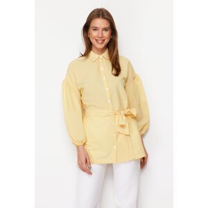 Trendyol Yellow Striped Belted Balloon Back of the Sleeves Long Woven Shirt