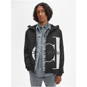 Černá pánská vzorovaná lehká bunda s kapucí Calvin Klein Jeans - Pánské