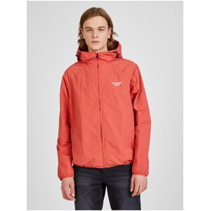 Červená pánská vzorovaná lehká bunda s kapucí Calvin Klein Jeans - Pánské
