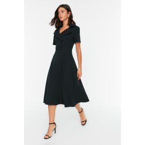 Trendyol Black Button Detailed Skater/Belt Opening Midi Woven Dress