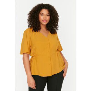 Trendyol Curve Weave Mustard V-Neck Tie-Down Blouse