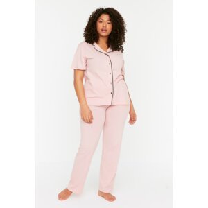 Trendyol Curve Powder Shirt Collar Ribbed Knitted Pajamas Set