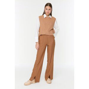 Trendyol Brown High Waist Slit Detailed Pocket Woven Trousers