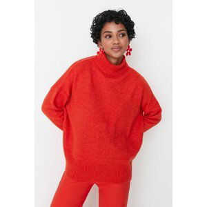 Trendyol Orange Wide Fit Soft Textured Stand Collar Knitwear Sweater