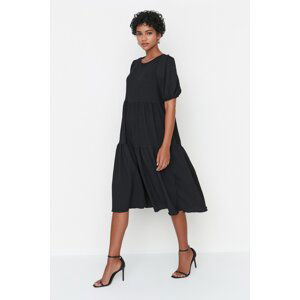 Trendyol Black Wide Cut Flounce Midi Woven Dress