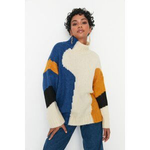 Trendyol Vícebarevný pletený svetr s měkkými texturami barevných bloků