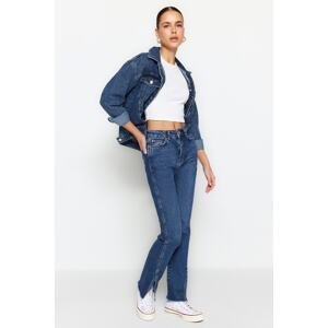 Trendyol Navy Blue Rozparek s vysokým pasem Slim Flare Jeans
