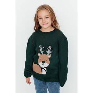 Trendyol Green Patterned Girls Knitwear Sweater