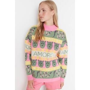 Trendyol Pink Patterned Stand-Up Collar Knitwear Sweater