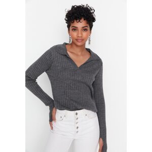 Trendyol Anthracite Polo Collar Knitwear Sweater