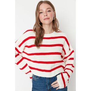 Trendyol Ecru Crop Základní pruhovaný pletený svetr