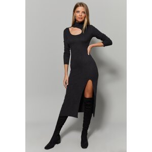 Cool & Sexy Women's Anthracite Collar Dress with Windows and Slit